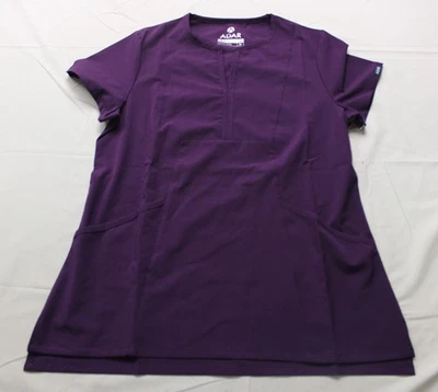 Blusa Médica Para Mujer Adar Sólida Elástica con Muescas Cuello en V JL3 Berenjena Mediana Nueva con Etiquetas Foto 1 de 3