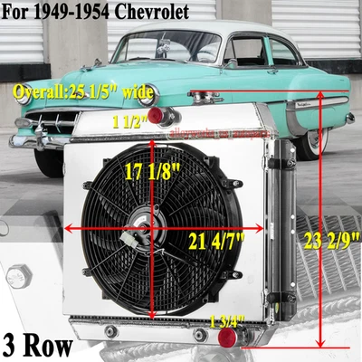 3 Row Radiator Shroud Fan For 1949-1954 Chevy Bel Air/Fleetline CAR CONVERTED V8 - Изображение 1 из 4