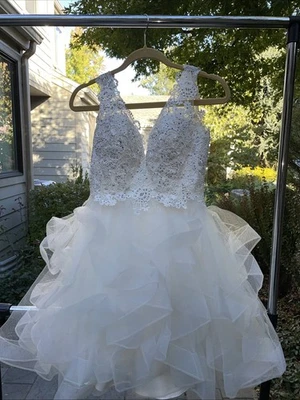 Short Wedding Dress Reception By Let’s Sz XS Ivory Tulle Beaded - Image 1 of 4