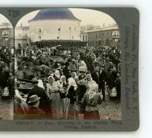 Viborg Busy Morning in Market Place Finlandia Keystone Stereoview - Imagen 1 de 3
