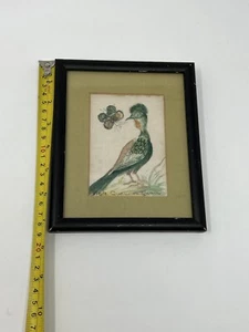 Vintage Hand Painted Watercolor? Bird On Canvas Framed 6x7 Signed - Picture 1 of 2