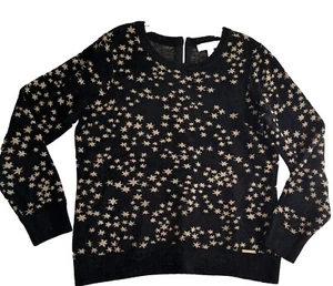 Michael Kors Sweater Womens Large Black Chenille Velour Gold  Stars - Picture 1 of 14