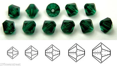 Czech Bicone Crystal Beads Emerald dark green  Rondelle Diamond 3mm 4mm 5mm 6 8m - Image 1 of 4