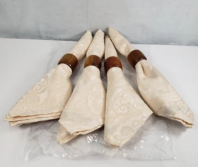 Ralph Lauren Home Mezcla de Algodón Tostado Paisley Damasco Crema Juego de 4 Servilletas de Cena Foto 1 de 4