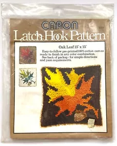 Vintage Caron Latch Hook Pattern OAK LEAF 15" x 15" on Cotton Canvas 1970s MCM - Picture 1 of 4