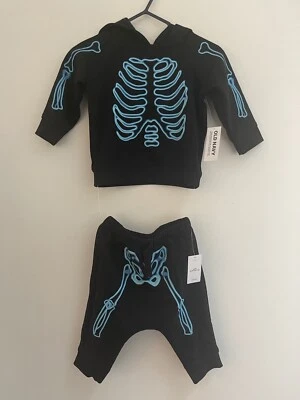 Antiguo conjunto de sudadera con capucha y pantalón polar esqueleto de 2 piezas azul marino negro 3-6 M Foto 1 de 4
