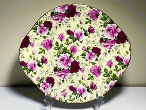 Staffordshire Royale Garden Chintz Collection Rosa Rosen Kuchenteller mit Griff - Bild 1 von 4