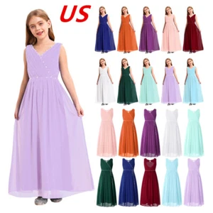 Girls Chiffon Princess Dress V-Neck Bow Cut-Out Backless Formal Flower Dress - Picture 1 of 120