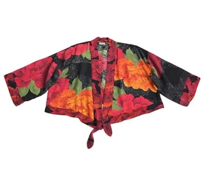 Chicos Kimono Jacket Top 1 M Floral Silk Jacquard Tie Waist Oversized Boho Artsy - Picture 1 of 13