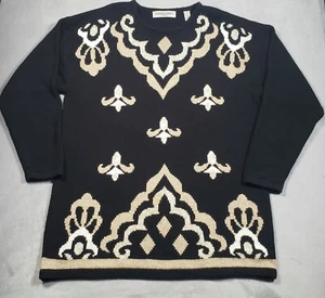 Amanda Smith Sweater Evening Womens LG Pullover Black Geometric Shimmer Vintage - Picture 1 of 7