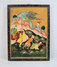 Antique Handmade Hand Painted Asian East Painting on Wood Signed Unique Work