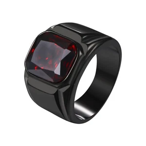 Mens Stainless Steel Red Obsidian Stone Ring Wedding Promise Band Size 8-13 - Picture 1 of 7