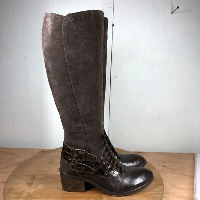 Donald Pliner Botas Mujer 6 M Dulce Cuero Marrón Alto Carrera Cremallera Tacón Bloque Foto 1 de 4