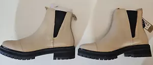 Toms Dakota Heeled Leather Pull On Chelsea Boots Beige Women's Size 8.5 - Picture 1 of 19