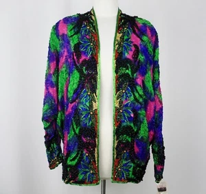 JASDEE Vintage Domin Sleeve Jacket Hand Work Beading  & Hand print On Silk #5044 - Picture 1 of 2