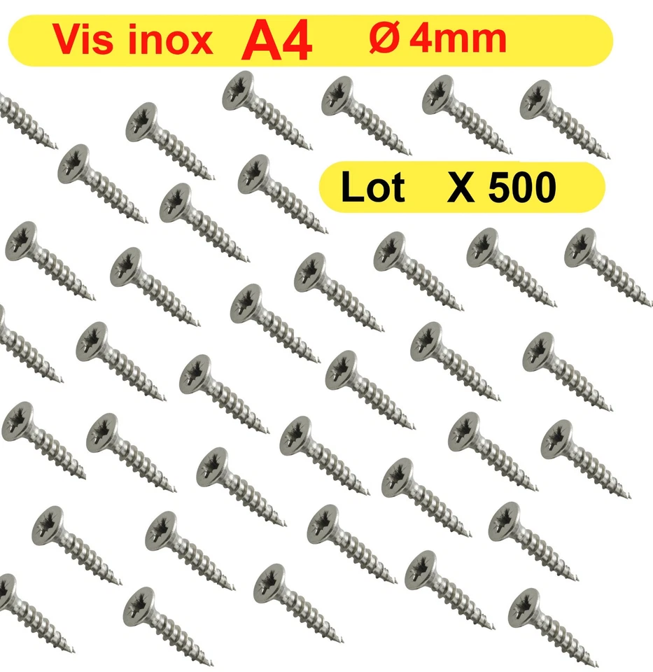 Vis Bois inox A4 Ø 4mm Entièrement Filetée 13 x Taille Différente A4 ( x500 )
