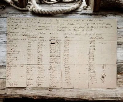 Manifiesto de carga de barco original del siglo XVIII amable criollo Filadelfia La Habana Foto 1 de 4