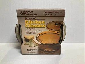 Vintage NEW in Box. Anchor Ovenware Kitchen Classics Casserole w/ Cover 1 Quart - Picture 1 of 4