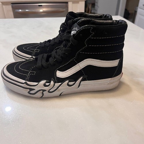 Scarpe sneakers alte Vans Sk8 Hi Flame nere bianche taglia bambini uomo 5 donna 6 5