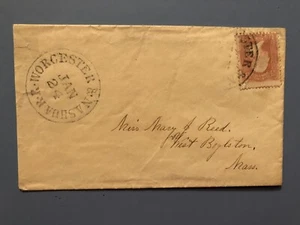 US Scotts #65 3 cent Washington on Worchester & Nashua Railroad 1861 - Picture 1 of 8