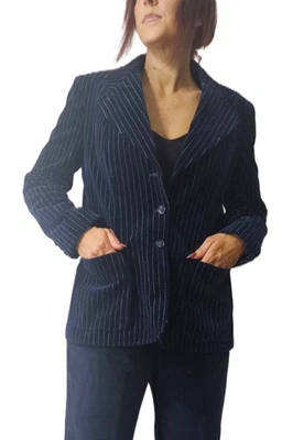 Blazer Kirkland Hall Hecho en Unión Azul Marino Rayas Terciopelo De Colección Talla M Forrado Ajustado Foto 1 de 4