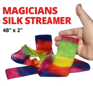 Deluxe 48" x 2" MAGIC RAINBOW SILK STREAMER Thumb Tip Trick Magician 4' Ft Long - Picture 1 of 10