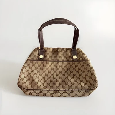 Bolsa tote de ombro vintage Gucci GG lona marrom acabamento em couro leitura falhas - Imagem 1 de 4