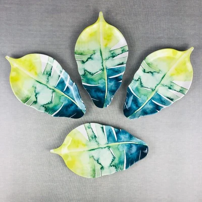 Tommy Bahama Plate Set of 4 Palm Leaf Shaped MELAMINE Appetizer Dessert 10x5 in - Image 1 of 4