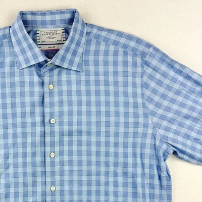 CHARLES TYRWHITT Slim Fit Blue Check Plaid Shirt Size 18/37 Long Sleeve - Image 1 of 4