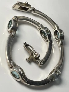 Vintage sterling silver '925' & blue topaz stone tennis bracelet 9.47g stacking - Picture 1 of 18