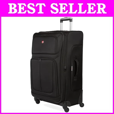 Черный клетчатый большой чемодан с колесиками на 360 градусов - Изображение 1 из 4