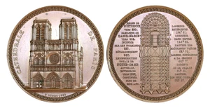 P322, Francia, 1842 medaglia bronzo di Dubois, Cattedrale di Parigi, Notre Dame de Paris - Foto 1 di 4