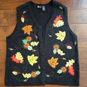 Herbst schwarze Strickjacke Pullover Weste Größe 1X bestickt Schulanfang - Bild 1 von 9