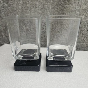 Set Of 2 Di Saronno Whiskey Amaretto Glasses Clear Black Foot Square Base 6 OZ - Picture 1 of 19