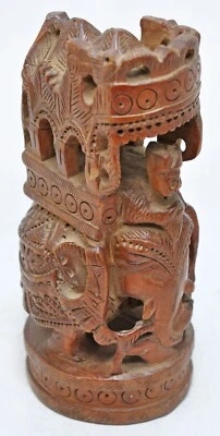 Antigua estatuilla de elefante de madera con jinete original antigua fina tallada a mano Foto 1 de 4