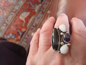 Sterling Silber Multi-Stein Cluster Ring-Größe N, UK, signiert MNT - Bild 1 von 15