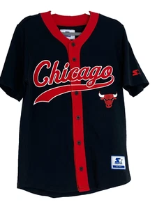 Camiseta retro Starter Chicago Bulls para hombre pequeña de béisbol estilo años 90 botón delantero - Imagen 1 de 9
