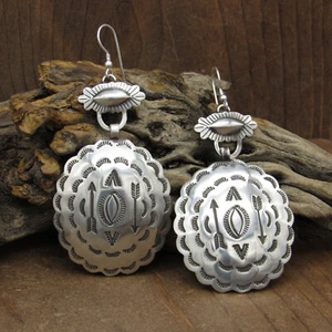 Sterling Silver Southwest Concho Dangle Wire Earrings+ - Picture 1 of 4