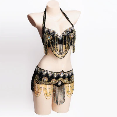 INSCHMUCK RÄUMUNGVERKAUF! C91808 Profi Bauchtanz Kostüm 2 Teile BH + Gürtel Belly Dance