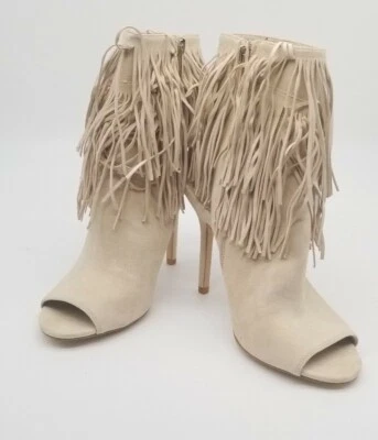 Sam Edelman 米色麂皮绒流苏高跟鞋 US 6.5 皮革露趾吊带 — 第 1/4 张图片