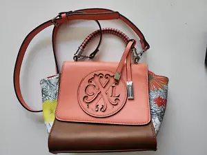 Christian Lacroix crossbody bag, purse, brown & coral, floral sides, RN#137646 - Picture 1 of 4