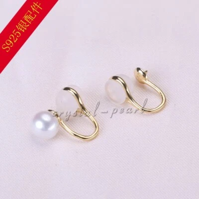 Genuine AAA natural  Akoya White pearl  Clip earrings 14K P - Image 1 of 3
