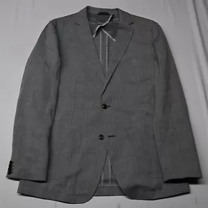 Hugo Boss 44L Gray Herringbone Mitchel Unstructured Wool Linen Blazer Sport Coat - Picture 1 of 12
