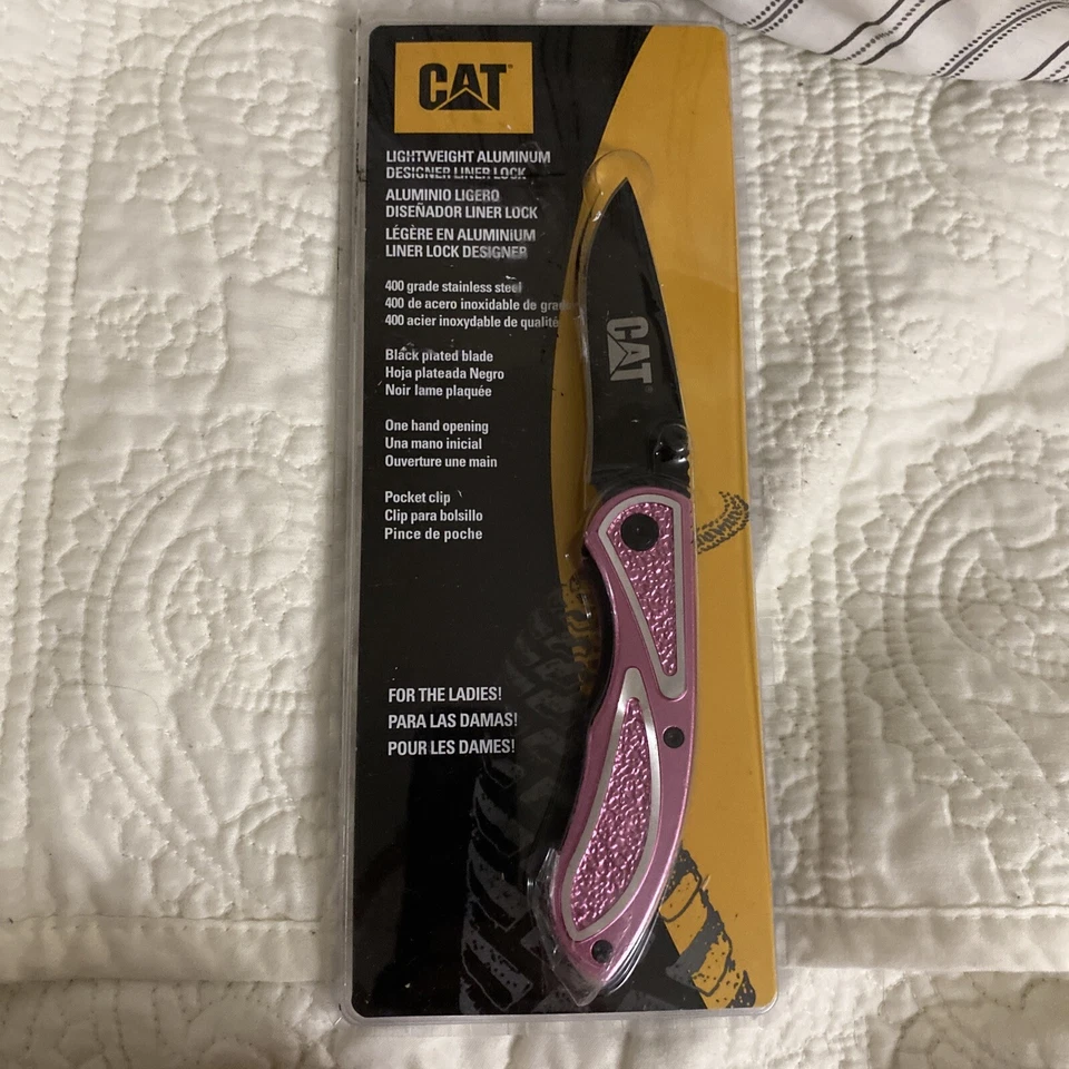 NAVAJA DE BOLSILLO PLEGABLE CON BLOQUEO FOTODOMO LIGERO GATO NUEVA ORUGA ROSA Foto 1 de 4