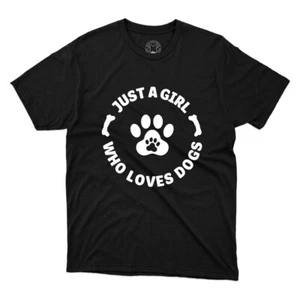 Just A Girl Who Loves Dog Pet Lover Tee Funny Dog Gift Printed Unisex T-Shirt - Picture 1 of 8