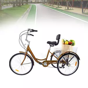 3-Rad Fahrrad Dreirad für Erwachsene 6 Gänge Rickshaw-Fahrrad mit Korb 24 Zoll - Bild 1 von 13