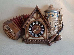 Bavarian Wall Clock Burwood 05676 Squeezebox Chalet Stein Vintage USA 1974 PARTS - Picture 1 of 12