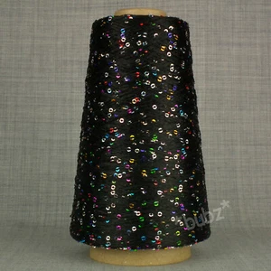 SEQUIN YARN - BLACK & MULTICOLOURED - 250g CONE FANCY MACHINE KNITTING GLITTER - Picture 1 of 2
