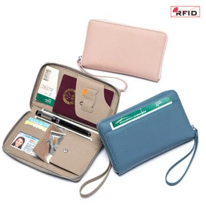 Women Men RFID Passport Holder Card Ticket Storage Travel Wallet Real Leather - Picture 1 of 26