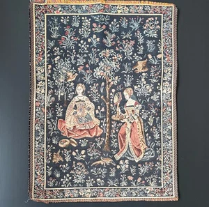 Medieval Scene Tapestry Woven Fabric Wall Panel European French - Picture 1 of 5